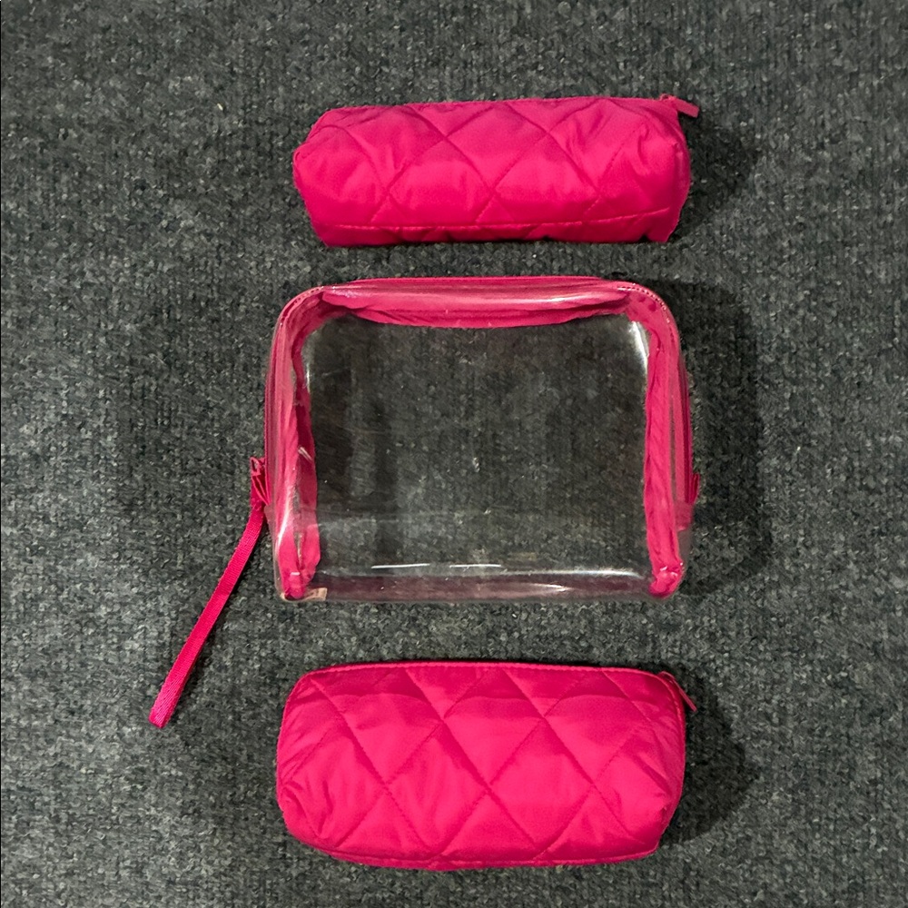 🌻 2/$25 - Vera Bradley PEACOCK PINK 3 Piece Travel Cosmetic Makeup Bag Set NWT